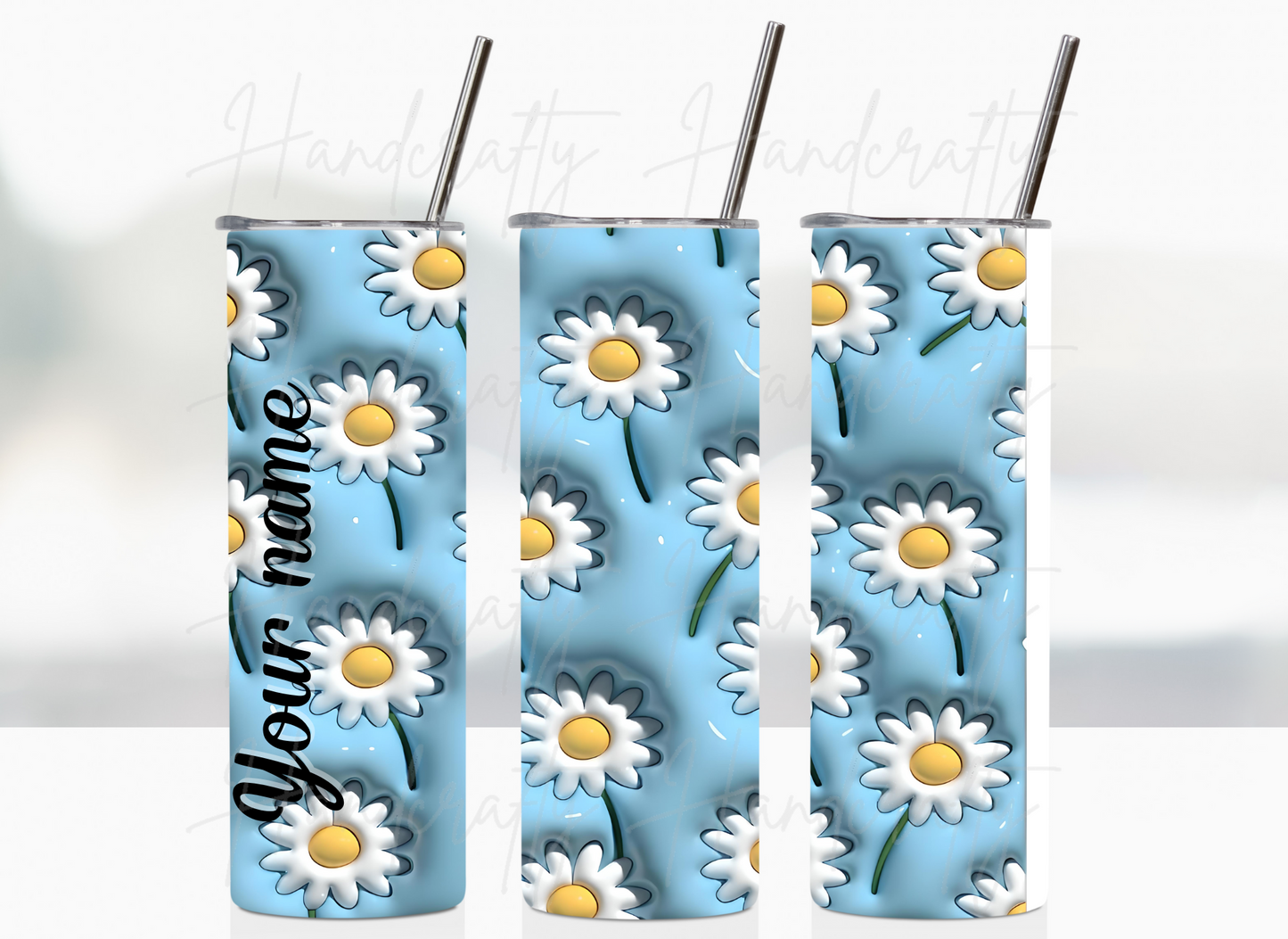 3d puff tumbler, customized flowers tumbler, personalized flowers tumbler, customized daisy tumbler, personalized daisies tumbler, insulated personalized tumbler, watercolor customized tumbler, laser engraved personalized tumbler, daisy tumbler with personalization laser engraved, insulated flower tumbler cup, custom tumbler laser engraved, 3d tumbler cup, puff tumbler cup, personalized laser engraved bottle