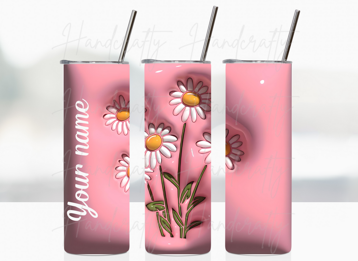 3d puff tumbler, customized flowers tumbler, personalized flowers tumbler, customized daisy tumbler, personalized daisies tumbler, insulated personalized tumbler, watercolor customized tumbler, laser engraved personalized tumbler, daisy tumbler with personalization laser engraved, insulated flower tumbler cup, custom tumbler laser engraved, 3d tumbler cup, puff tumbler cup, personalized laser engraved bottle