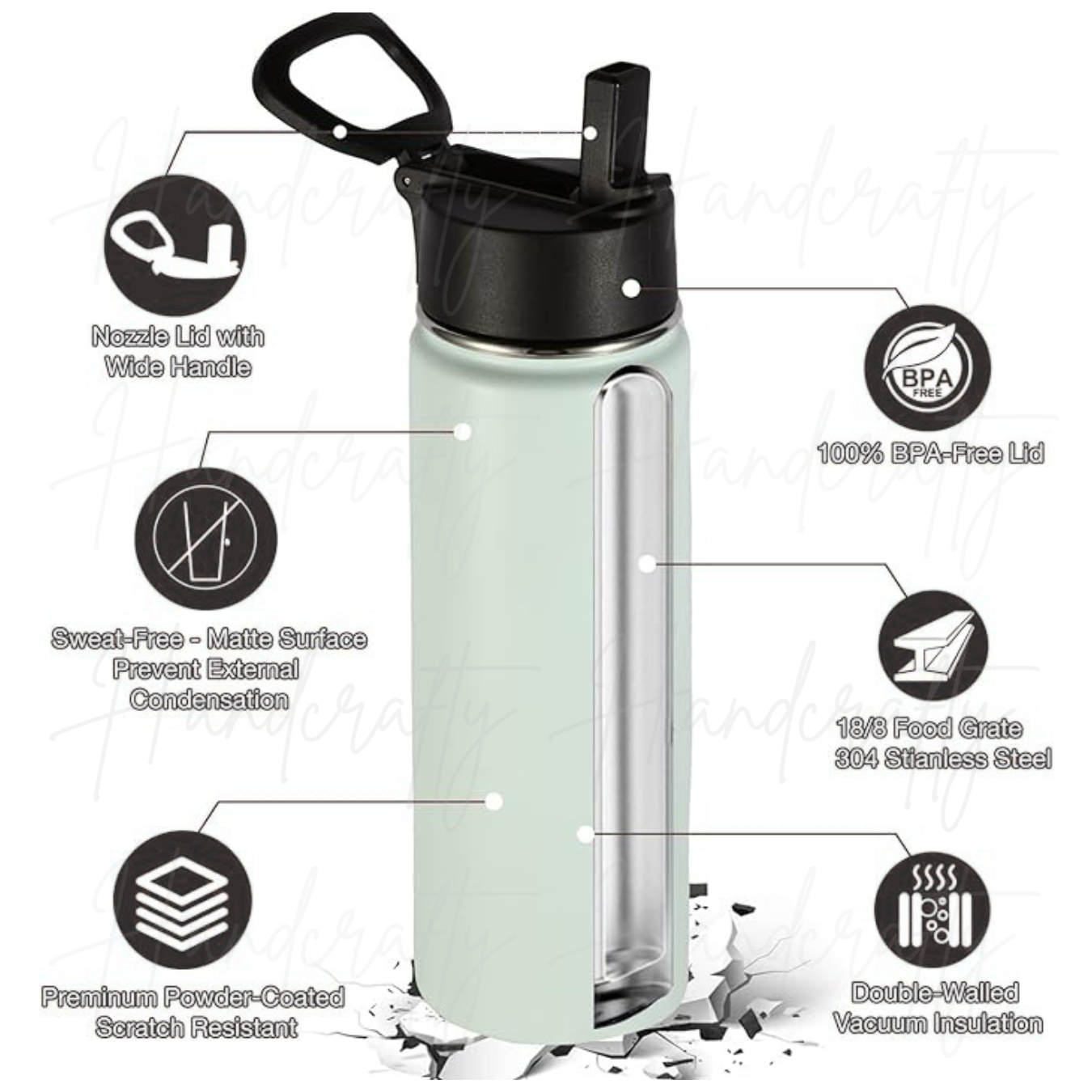 Wicked inspired double wall insulated powder coated stainless steel laser engraved flip straw water bottle cup.