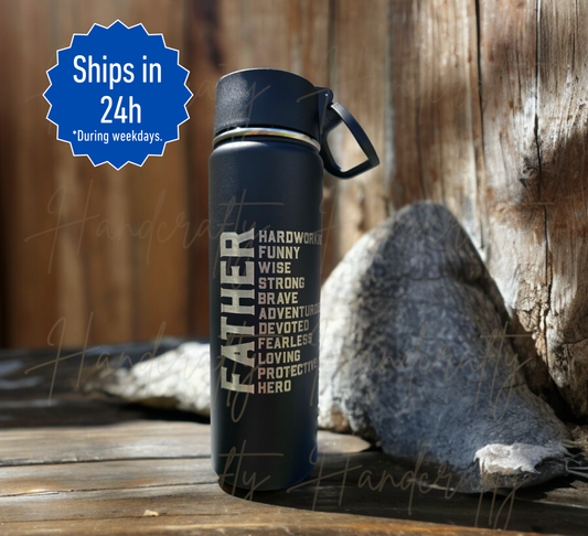 Father's Day water bottle, Father's Day gifts, Insulated water bottle for Dad, Stainless steel water bottle for Dad, Double wall water bottle for Dad, Powder coated water bottle for Dad, Double wall insulated water bottle, Vacuum insulated water bottl, Laser engraved water bottle, Durable BPA-free water bottle, Leak-proof water bottle, Spill-proof water bottle, Thermal water bottle for Dad, Best Dad water bottle, World's Best Dad water bottle, Super Dad water bottle, #1 Dad water bottle