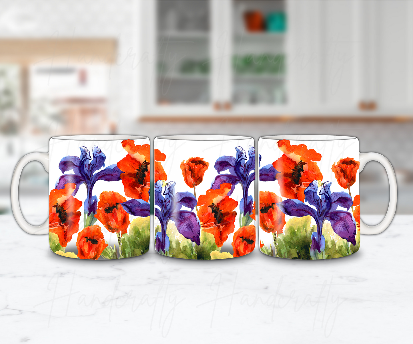 Customizable red flowers coffee mug, personalized flowers mug, watercolor coffee mug, watercolor customized coffee mug