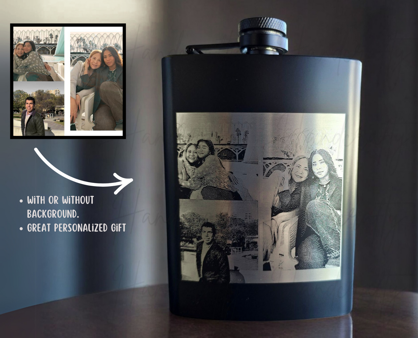 Custom photo flask, Laser engraved stainless steel flask, Personalized photo flask, Custom image flask, Photo engraved hip flask, Custom engraved liquor flask, Personalized stainless steel hip flask, Photo gift flask, Engraved photo drinkware, Custom flask with picture, Custom laser engraved flask with personal photo, Personalized stainless steel flask with image, Unique photo gift for him or her, Custom hip flask with engraved picture, Best personalized flask for weddings or anniversaries, mother’s day