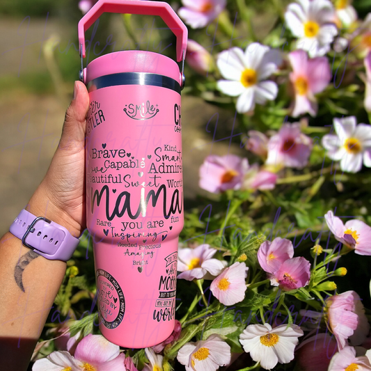 Personalized laser engraved flip straw insulated stainless steel tumbler for mom, Custom engraved flip straw tumbler for mama, Insulated stainless steel tumbler for mothers, Personalized gift tumbler for mom with flip straw, Engraved stainless steel insulated tumbler for mother, Laser engraved custom tumbler for mama, Personalized insulated tumbler with flip straw for moms, Custom stainless steel tumbler for Mother's Day, Engraved flip straw tumbler for mom, Personalized mama tumbler with straw