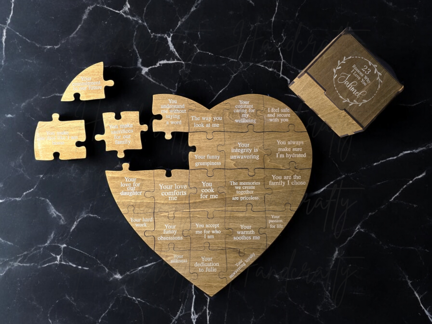 Reasons why I love you wooden heart puzzle, Custom wooden heart puzzle gift, Personalized love puzzle for couples, Engraved wooden heart puzzle, Romantic heart-shaped wooden puzzle, Customizable love message heart puzzle, Wooden love puzzle with personalized engraving, Thoughtful anniversary gift wooden puzzle, Romantic gift ideas for her or him, Handmade wooden heart puzzle keepsake, Best personalized reasons why I love you wooden puzzle, Custom engraved heart puzzle for anniversaries and weddings, Unique