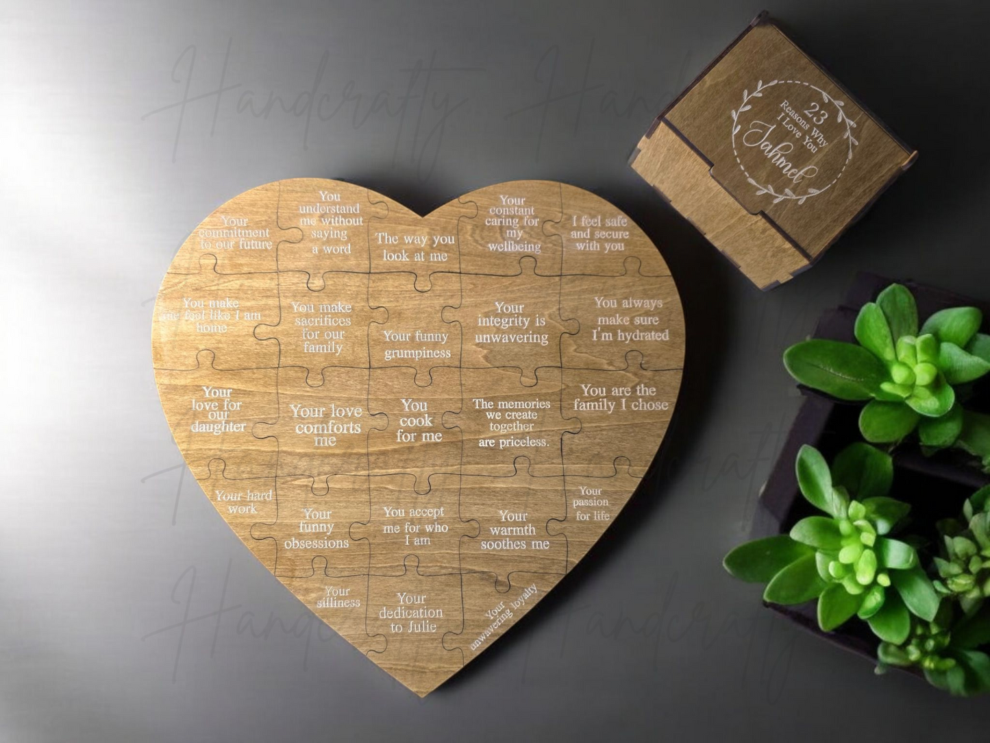 Reasons why I love you wooden heart puzzle, Custom wooden heart puzzle gift, Personalized love puzzle for couples, Engraved wooden heart puzzle, Romantic heart-shaped wooden puzzle, Customizable love message heart puzzle, Wooden love puzzle with personalized engraving, Thoughtful anniversary gift wooden puzzle, Romantic gift ideas for her or him, Handmade wooden heart puzzle keepsake, Best personalized reasons why I love you wooden puzzle, Custom engraved heart puzzle for anniversaries and weddings, Unique