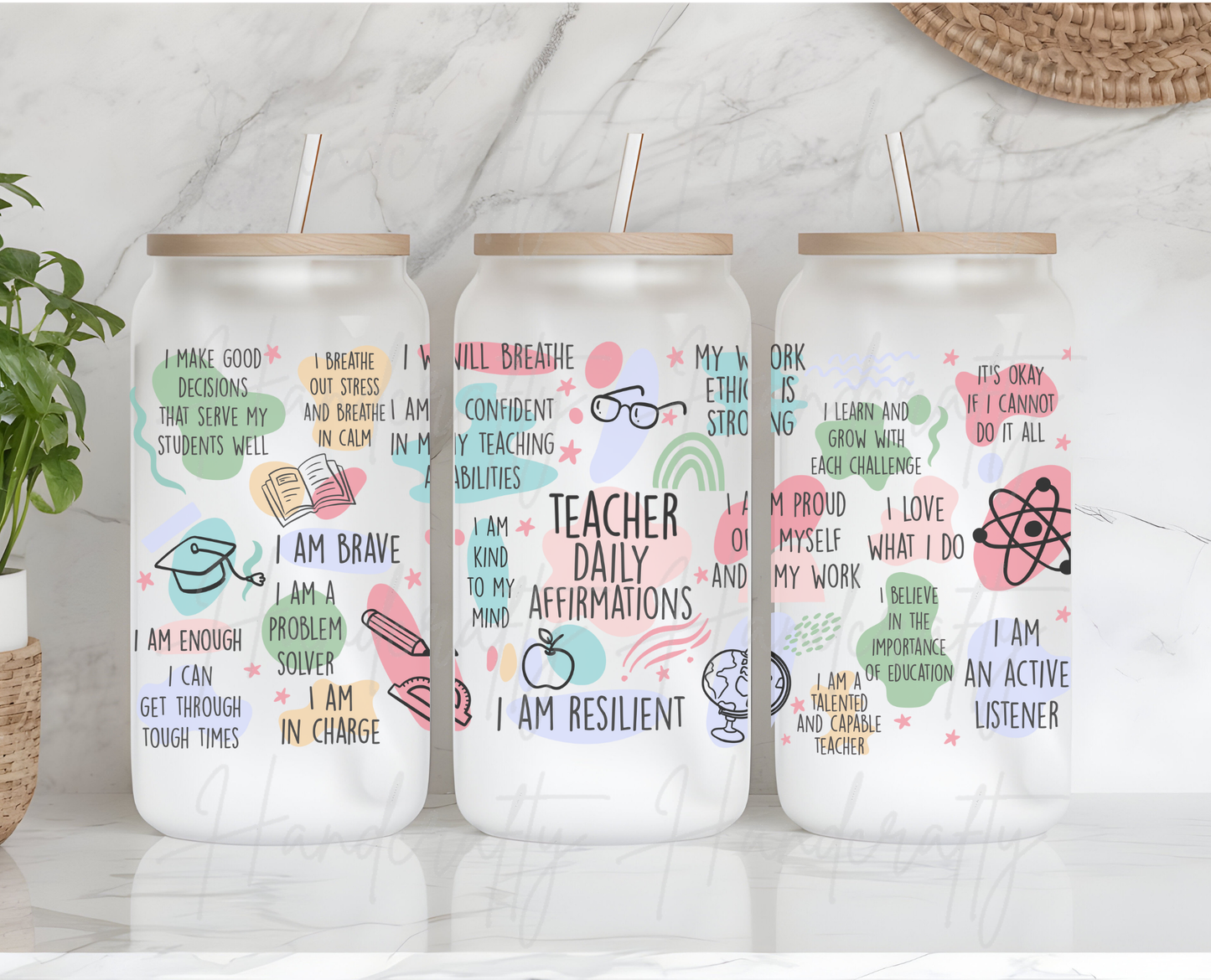 Teacher assistant affirmations glass can, Motivational glass can for teacher assistants, Positive affirmation drinkware for education aides, Affirmation glass tumbler for teacher assistants, Uplifting drinkware for teacher aides, Inspirational drinkware for teacher assistants, Glass can with quotes for teacher aides, Encouraging drinkware for school support staff, Custom glass tumbler for teacher assistant appreciation, Teacher assistant-themed affirmation glass can, Glass can with affirmations for teacher