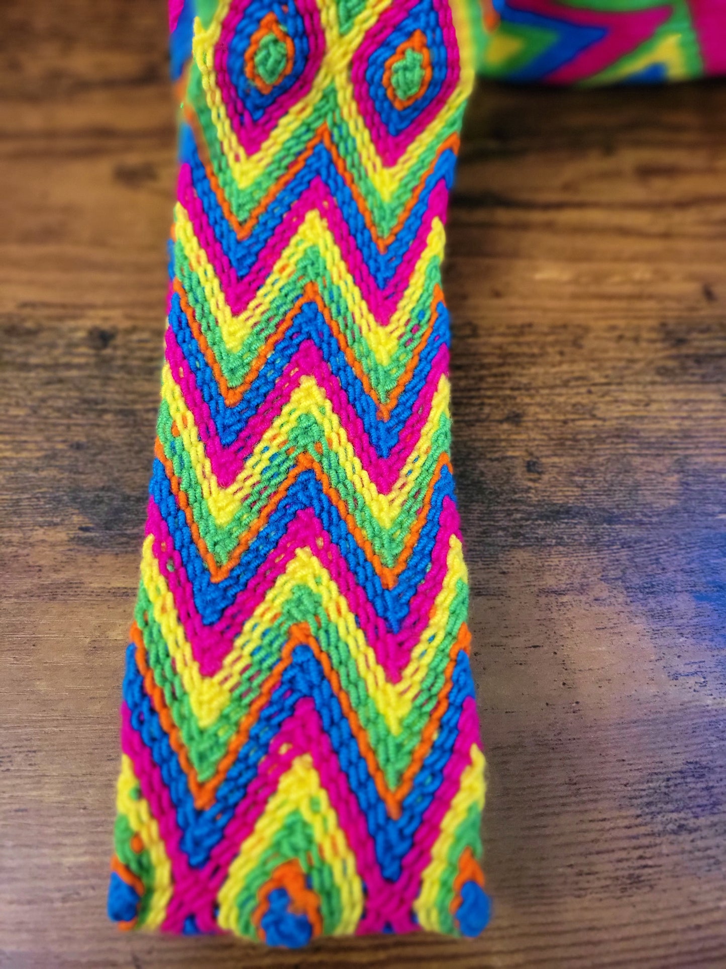 Large Wayuu Neon triangles Bag, Handmade bag, hand knitted bag