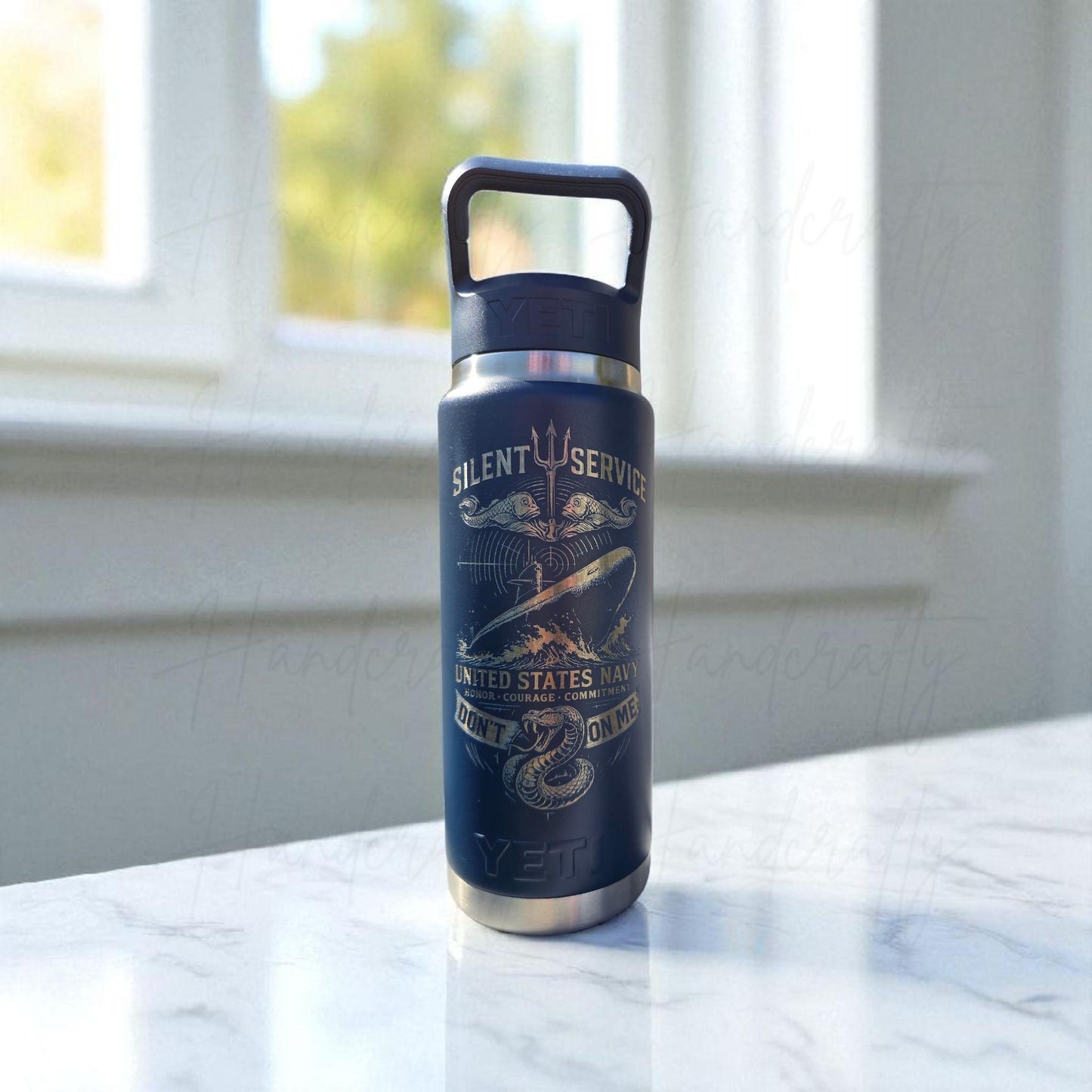 Custom Engraved YETI Tumbler – Navy Motif | Military Gift | Patriotic Drinkware
