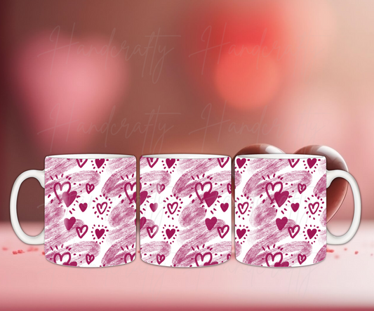 Valentine's purple hearts coffee mug, Valentine's mug, hearts mug, Valentine's coffee mug gift