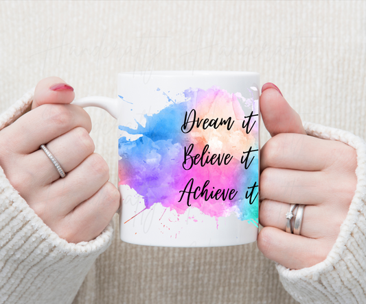 Dream it Believe it Achieve it motivational coffee mugs, personalized motivational mug, personalized coffee mug, cute mug, customized gift, personalized gift