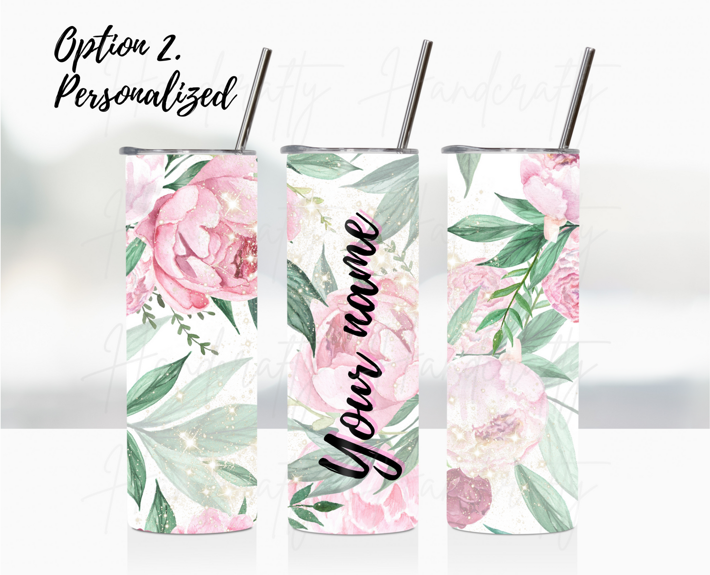 Pink watercolor flowers customizable insulated tumbler,  laser engraved customized tumbler, personalized stainless steel tumbler.