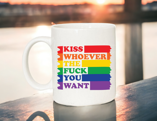 Pride Inspired Products, Rainbow cup, Pride Merch, LGBTQ+ Pride Gear, Rainbow Pride Merchandise, Pride Month Collection, LGBTQ+, Inspired Items, LGBTQ+ Pride Merchandise for Sale, Rainbow-Themed Pride Products Collection, Best Pride Collection for LGBTQ+ Community, Unique Pride-Inspired Gifts and Accessories, LGBTQ+ Supportive Collection, Rainbow Flag Merchandise, Pride Accessories for All, Gender Inclusive Pride Apparel, LGBTQ+ Ally, Buy Pride Inspired Products, Kiss whoever the fuck you like cup mug