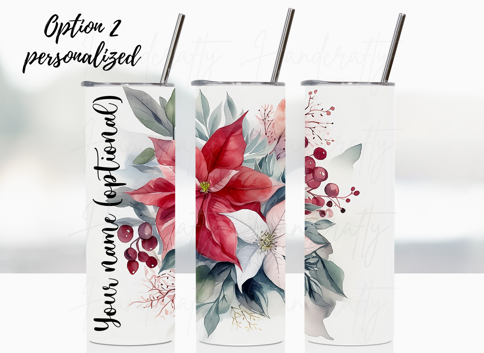 Poinsettias tumbler, personalized flowers tumbler. customized  insulated tumbler, stainless steel laser engraved tumbler, laser engraved tumbler