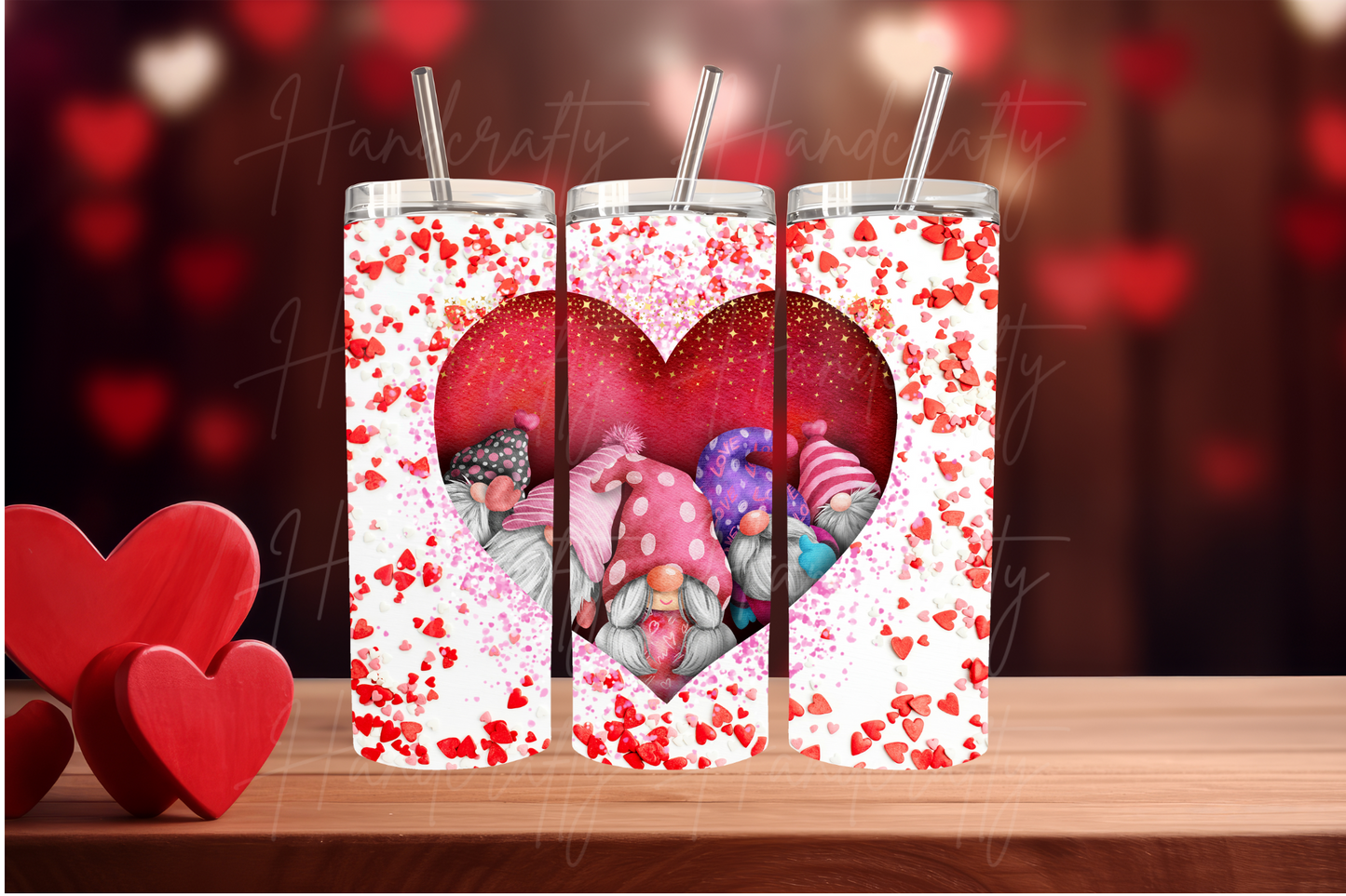 Gnomes and hearts insulated tumbler, St.Valentine's gift insulated tumbler, St. Valentine's tumbler, gnomes in love for Valentine's, gnomes designs for Valentine's