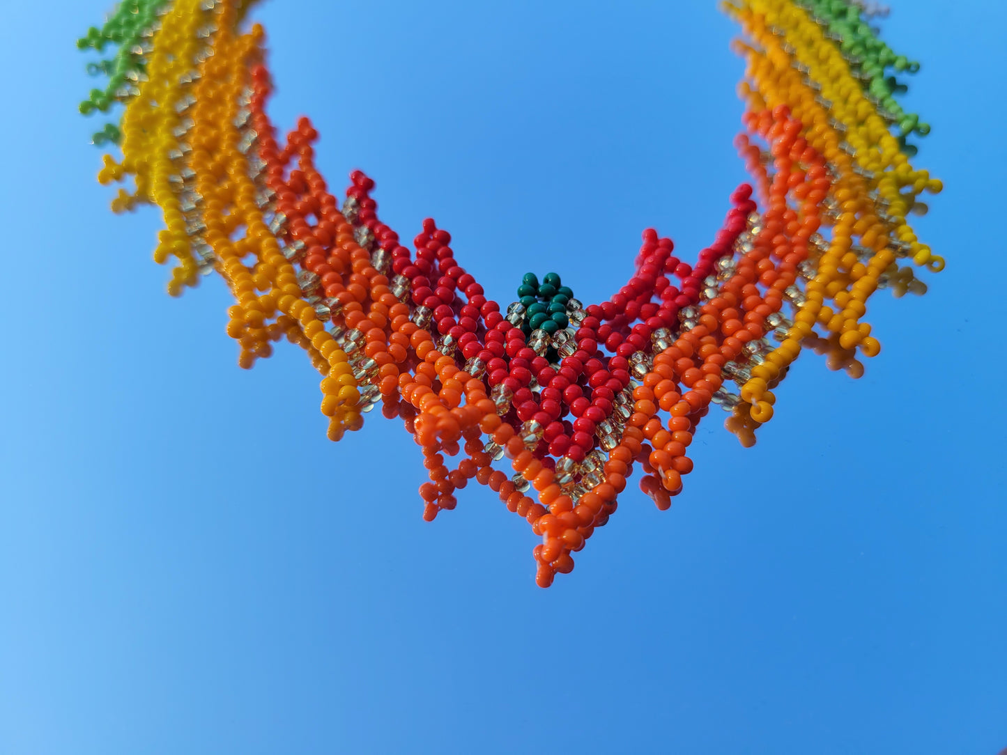 Emberá Rainbow Waves Choker Necklace, handmade bead necklace