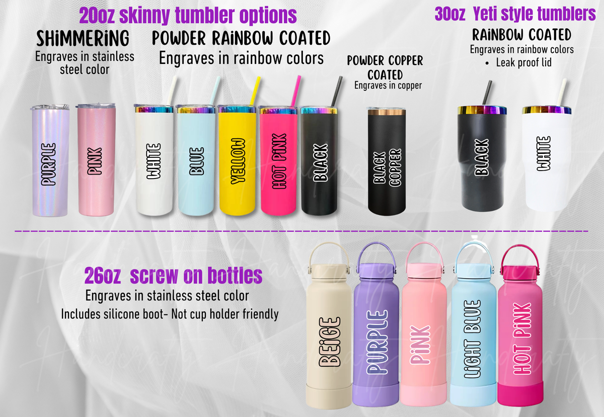 Personalized tennis water bottle available in multiple bottle styles with custom name engraving