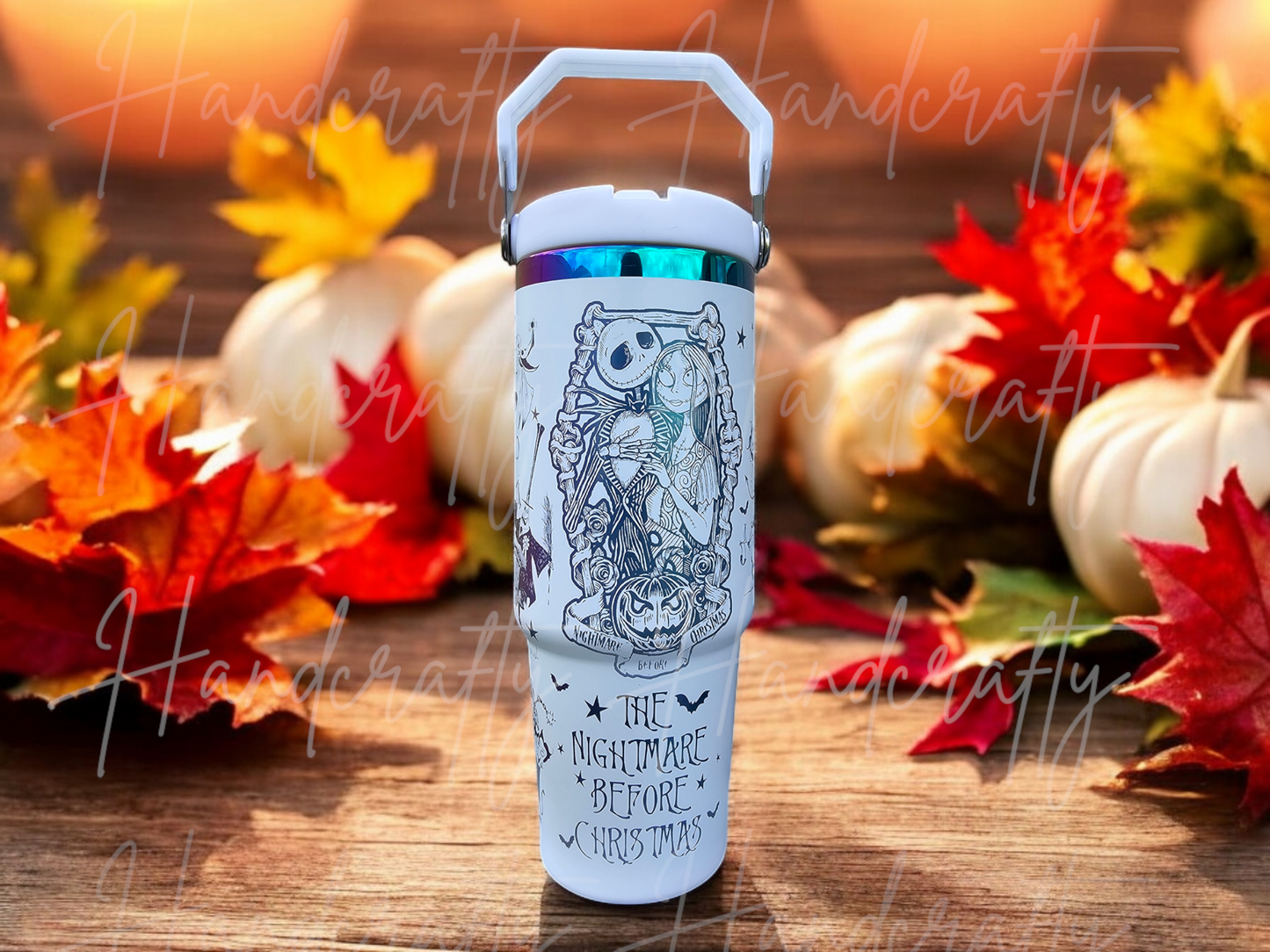 Laser engraved rainbow chroma halloween horror character movie stainless steel flip straw lid insulated tumbler