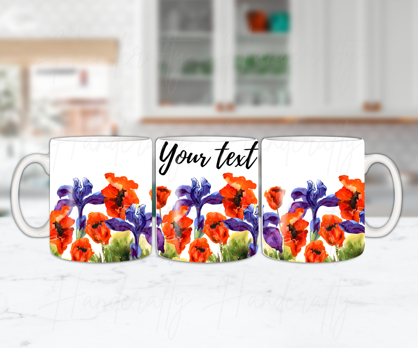 Customizable red flowers coffee mug, personalized flowers mug, watercolor coffee mug, watercolor customized coffee mug