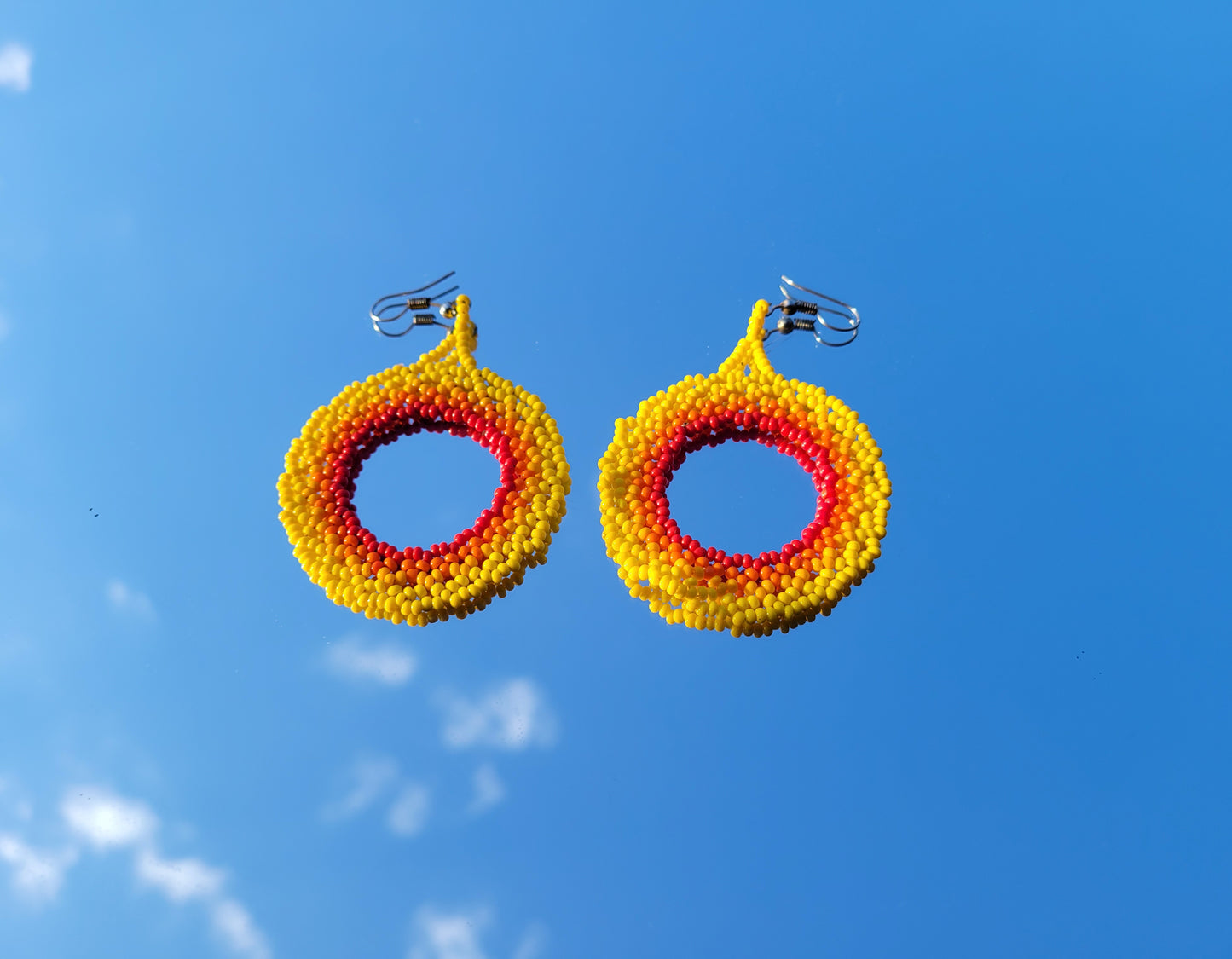 Handmade Emberá Yellow Circle Earrings, handmade bead earrings