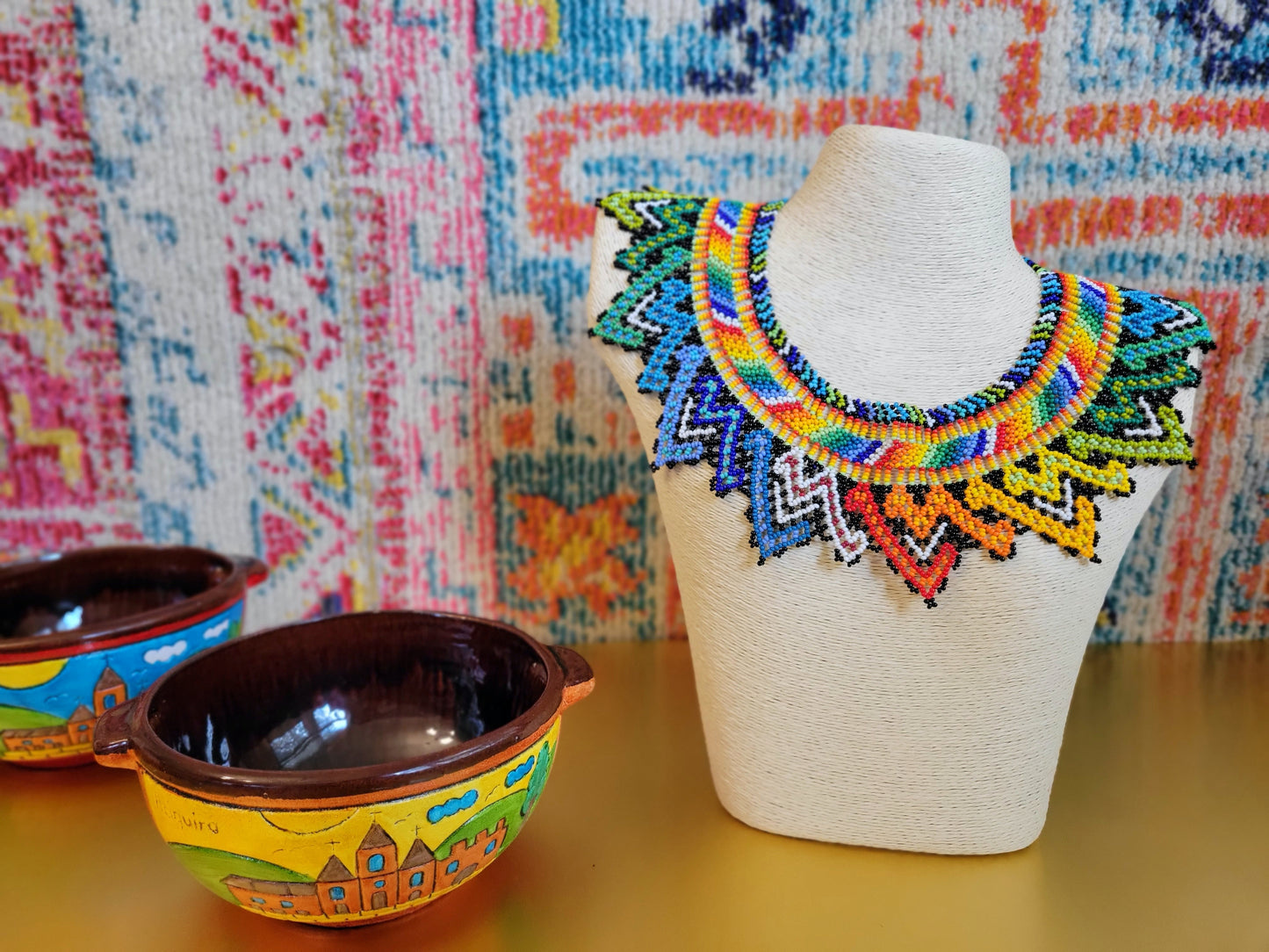 Colorful Emberá Necklace Spikes Pattern, handmade bead necklace