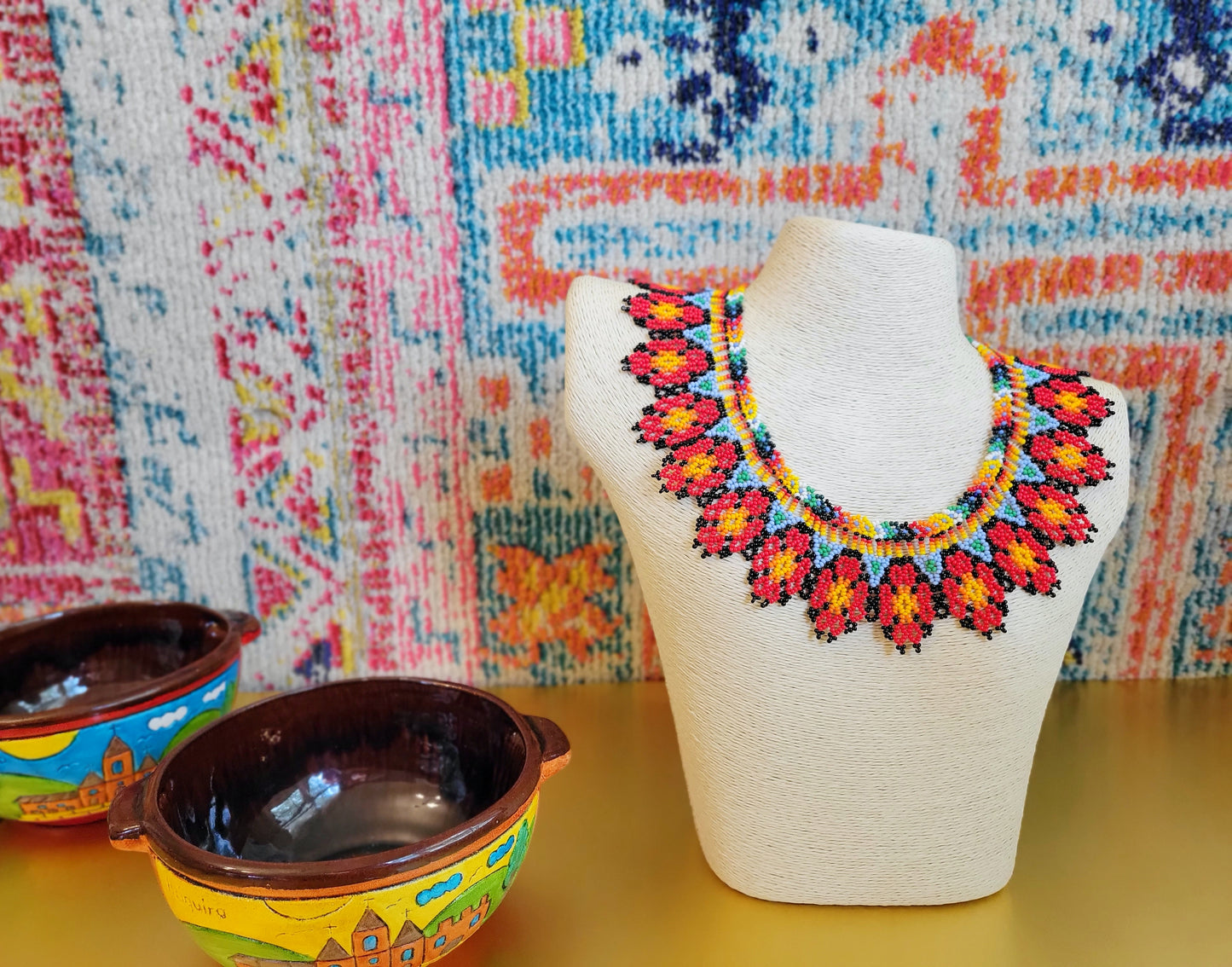 Colorful Emberá Necklace Flower Like Pattern, handmade bead necklace