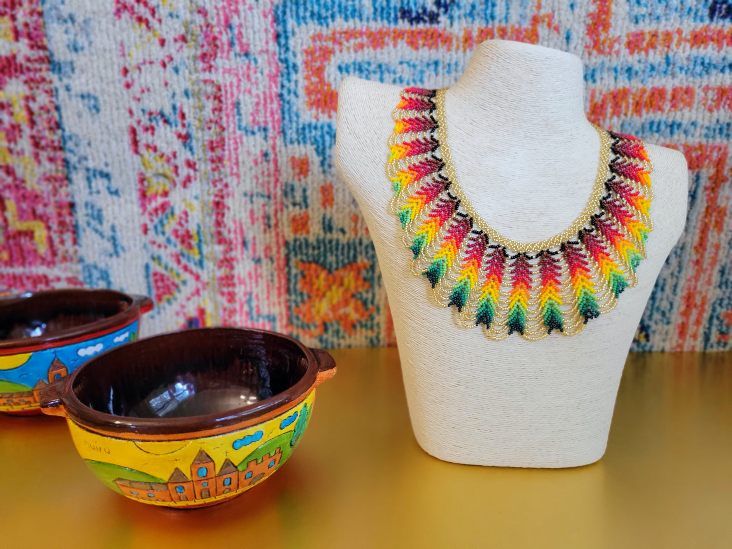 Colorful Emberá Necklace Rainbow and Gold , handmade bead necklace