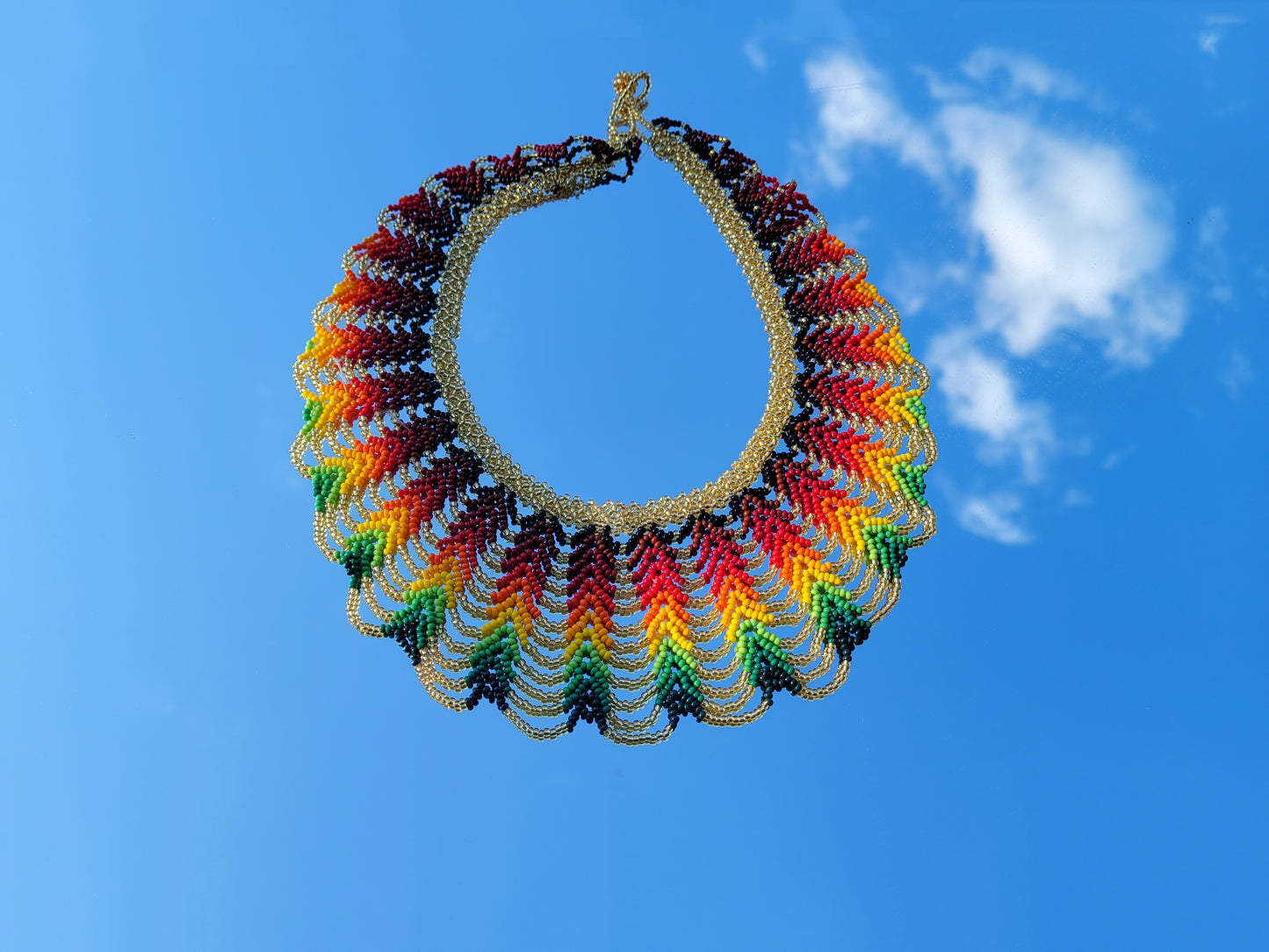 Colorful Emberá Necklace Rainbow and Gold , handmade bead necklace