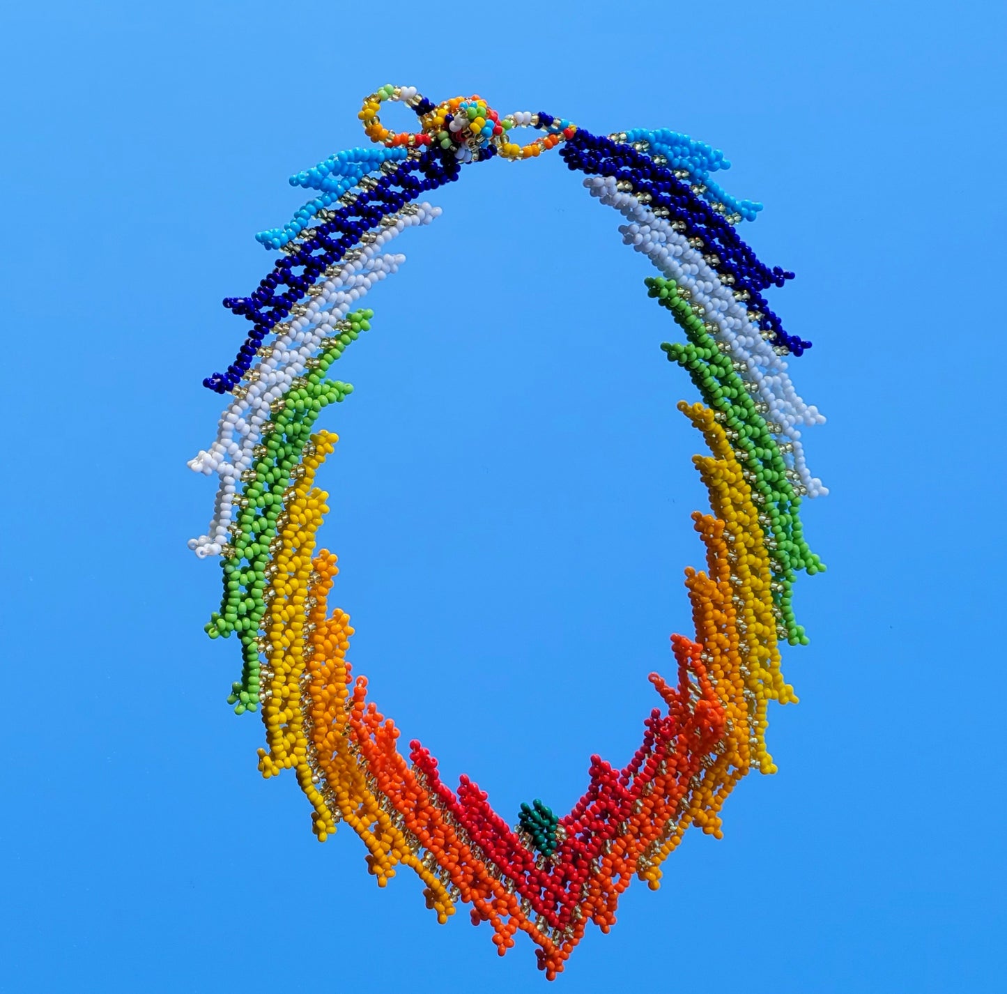 Emberá Rainbow Waves Choker Necklace, handmade bead necklace