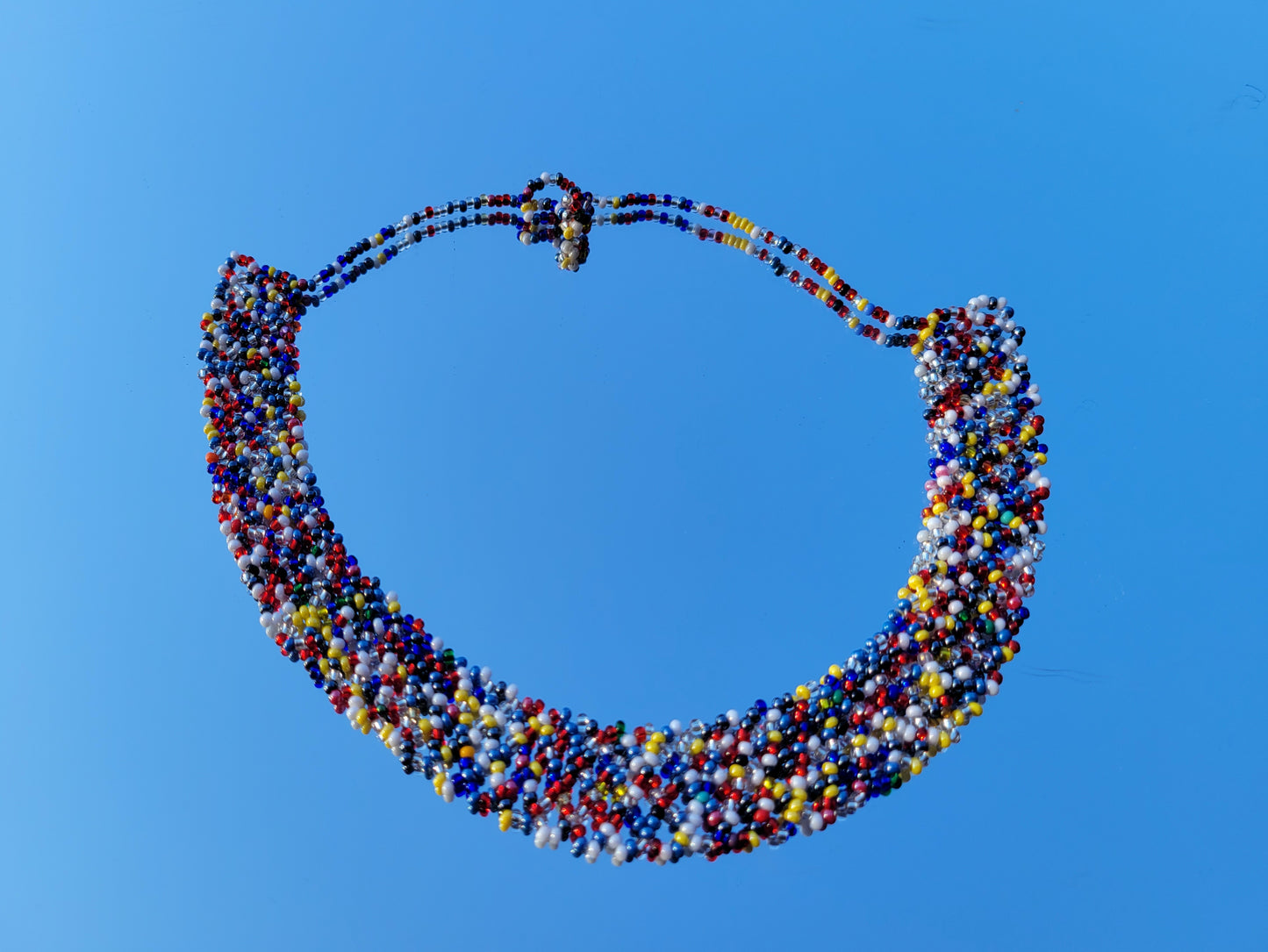 Emberá Blue and Red Choker Necklace, handmade bead necklace