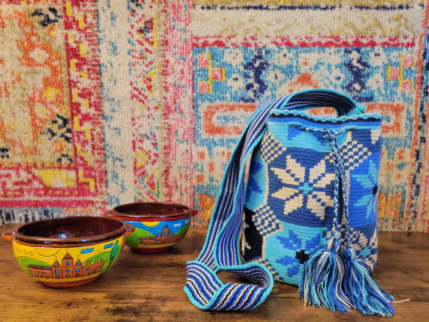 Large Wayuu Blue Bag, Handmade bag, hand knitted bag, mochila Wayuu azul, unique gift, unique purse, unique bag