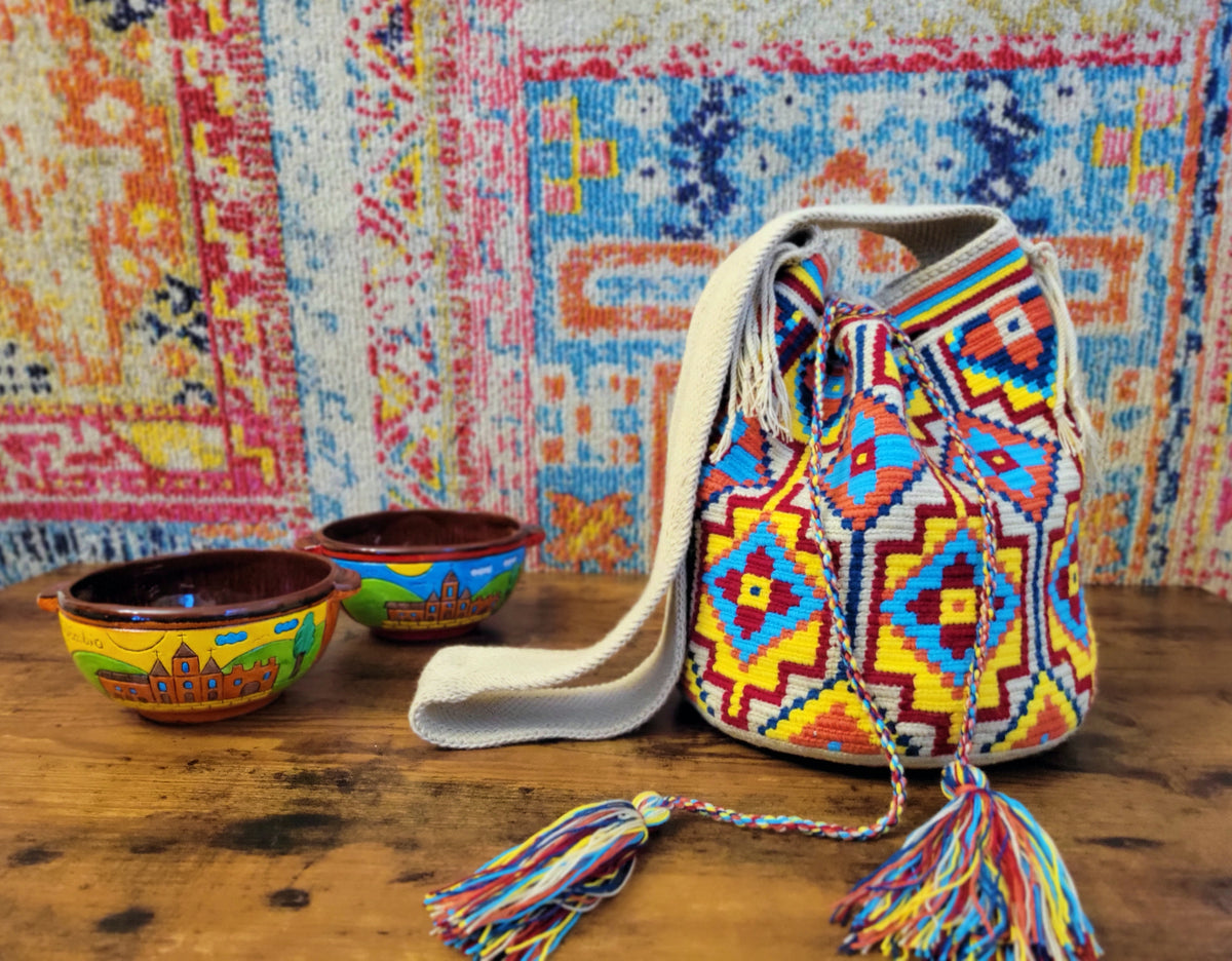 4441 Handmade Beaded Bags, Original Backpack , Colombian Bags, Handmade Colombian Small Beaded Wool Mochila Bag- Multicoloured  main image 4