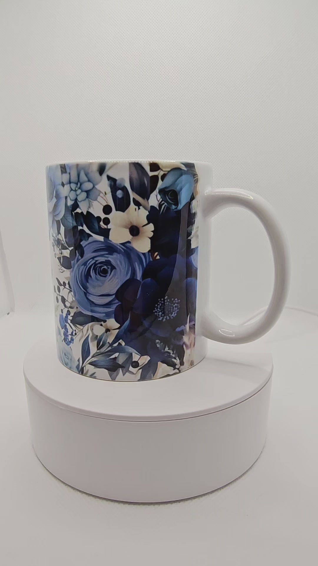 Customizable dark blue flowers coffee mug, personalized coffee mug, customized flower mug, watercolor flowers mug, personalized coffee mug
