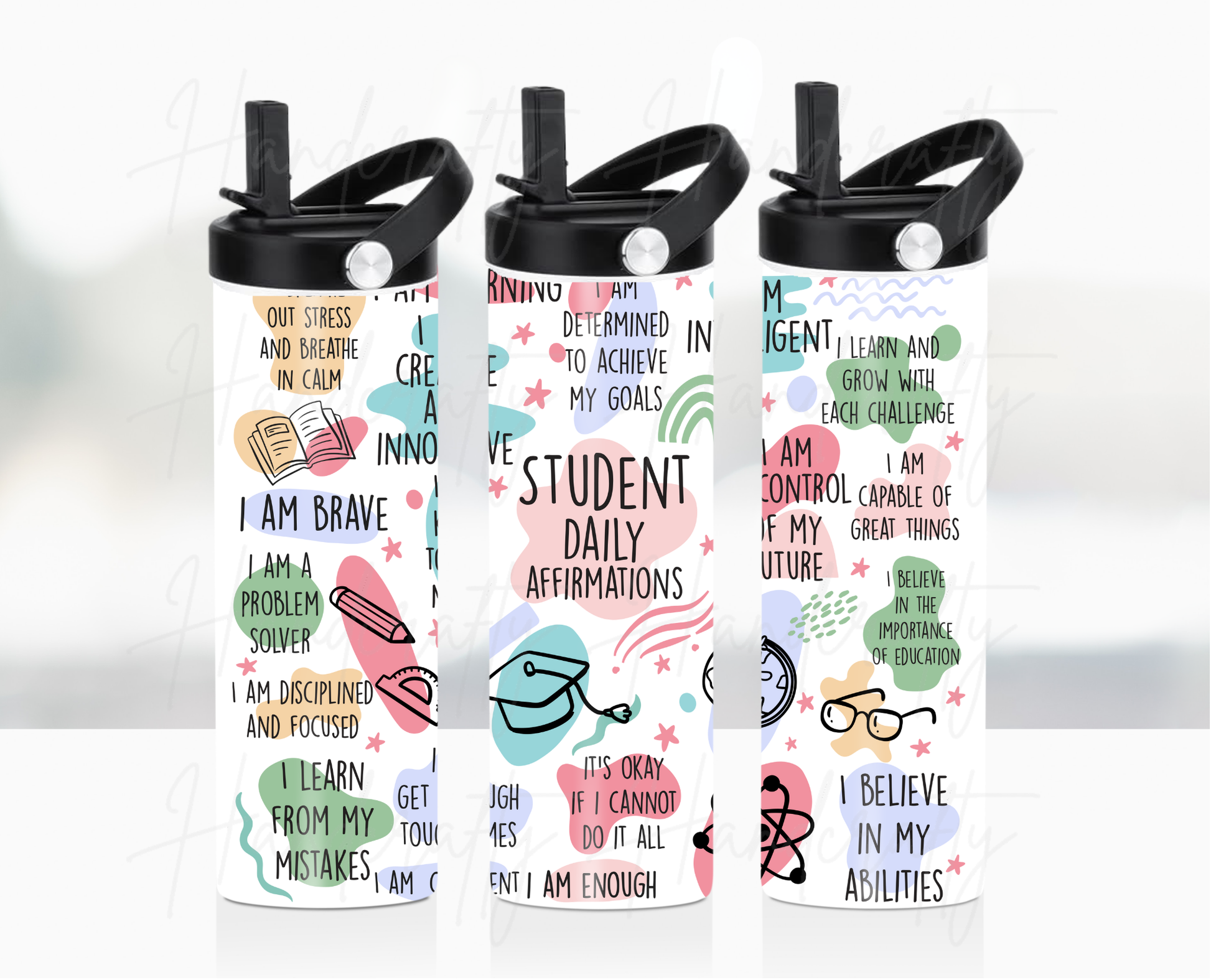 Stay motivated and focused throughout your academic journey with our Student Affirmations Stainless Steel Insulated Tumbler. Designed to inspire confidence and positivity, this tumbler is the perfect companion for busy students balancing classes, studies, and life.

Durable Stainless Steel: Made with high-quality, BPA-free materials, ensuring a safe and long-lasting drinkware option.
Superior Insulation: Keeps beverages hot or cold for hours, making it ideal for coffee-fueled mornings or refreshing drinks d